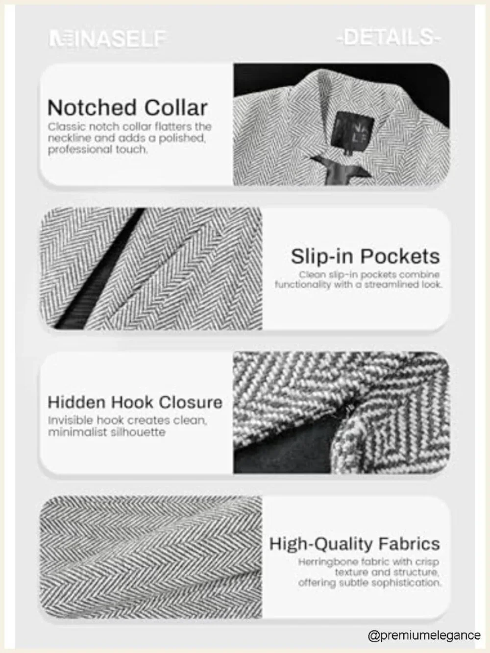 Women's Herringbone Tweed Blazer Long Plaid Jacket
